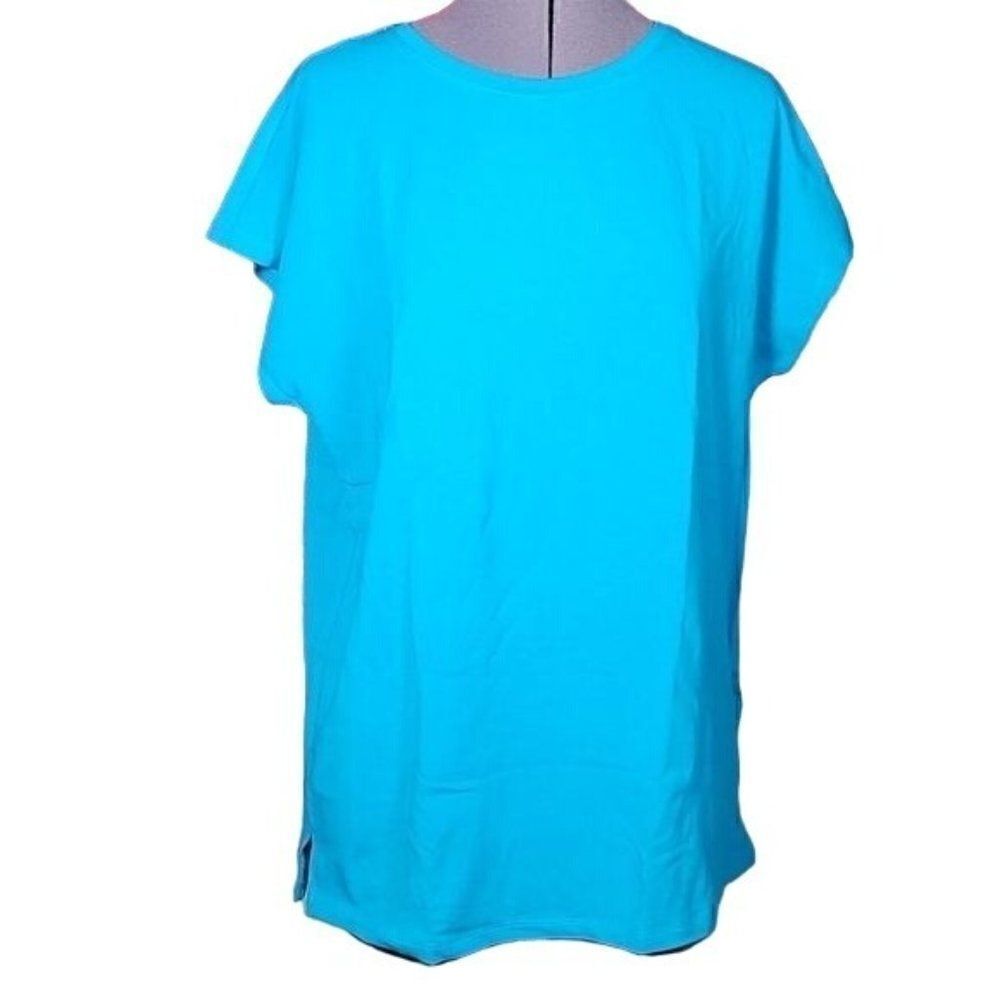 NWOT Isaac Mizrahi Live! Extended Shoulder Short Sleeve Knit Top Sz XS